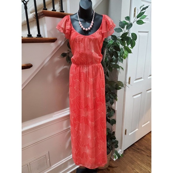 Maurices Womens Red Floral Polyester Round Neck Short Sleeve Long Maxi Dress XL - Picture 1 of 15
